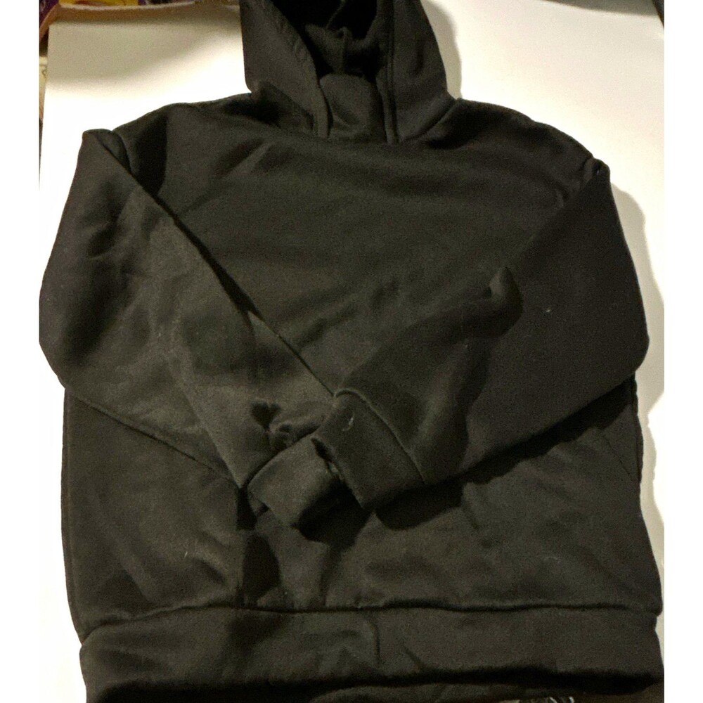 SHEIN Boys Black Solid Pullover Long Sleeve Hoodie, Size 14
